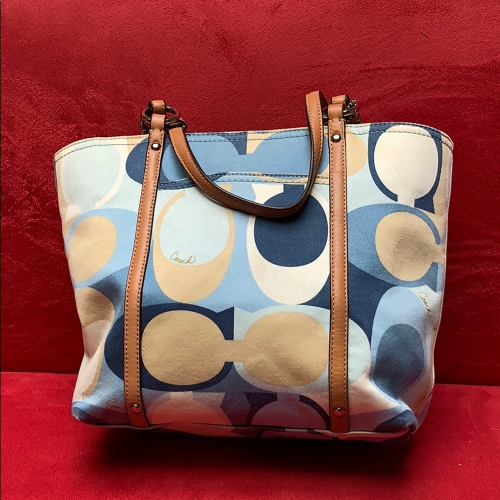 Blue and beige coach small tote